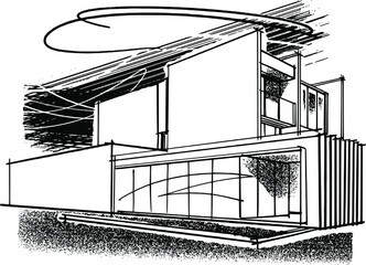 the vector illustration of the house sketch drawing