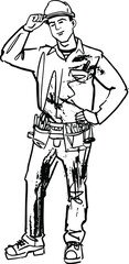 the vector illustration of the builder worker on a site