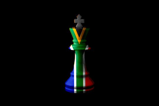 South Africa flags paint over on chess king. 3D illustration.
