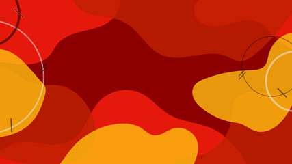 Abstract fluid shape and lines colorful on red background.