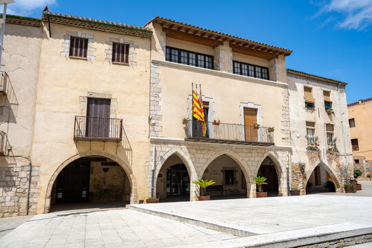 Streets of ancient medieval village of Perelada in Costa Brava, Spain.