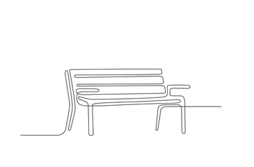 Papier Peint photo Une ligne Bench in line art style. Continuous one line minimalism style drawing. Wooden furniture for outdoor relax. Single line illustration in perspective view. Handdraw contour. Doodle vector
