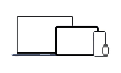 Set of Modern Electronic Devices With Blank Screens. Laptop, Tablet, Phone, Smart Watch. Vector Illustration