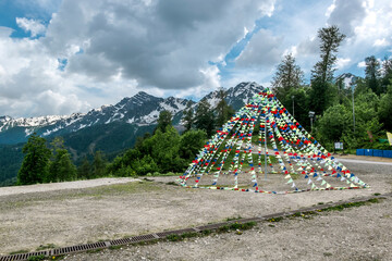 View from observation deck at  Roza Peak mountain in Sochi resort city Roza Khutor
