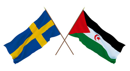 Background for designers, illustrators. National Independence Day. Flags Sweden and  Western Sahara