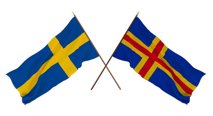 Background for designers, illustrators. National Independence Day. Flags Sweden and Åland Islands