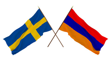 Background for designers, illustrators. National Independence Day. Flags Sweden and Armenia