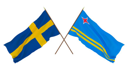 Background for designers, illustrators. National Independence Day. Flags Sweden and Aruba