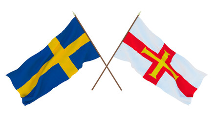 Background for designers, illustrators. National Independence Day. Flags Sweden and Bailiwick of Guernsey