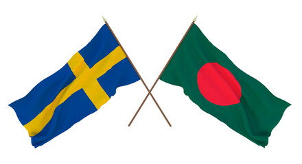 Background for designers, illustrators. National Independence Day. Flags Sweden and Bangladesh