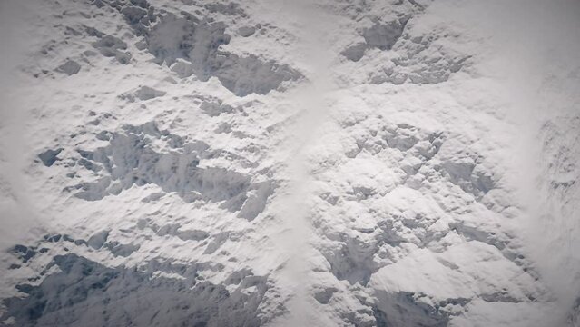 Top view on snow rock mountain camera movement with 3d rendering.