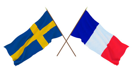 Background for designers, illustrators. National Independence Day. Flags Sweden and Clipperton island