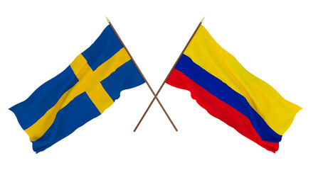 Background for designers, illustrators. National Independence Day. Flags Sweden and Colombia
