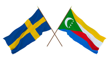 Background for designers, illustrators. National Independence Day. Flags Sweden and Comoros