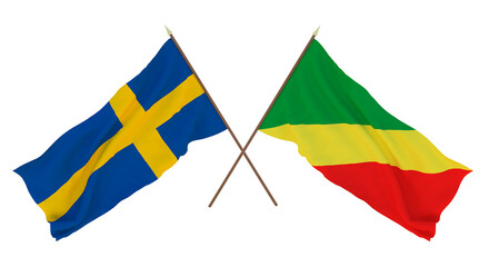 Background for designers, illustrators. National Independence Day. Flags Sweden and Congo Brazzaville