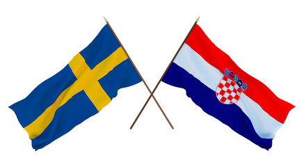 Background for designers, illustrators. National Independence Day. Flags Sweden and Croatia