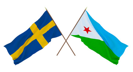 Background for designers, illustrators. National Independence Day. Flags Sweden and Djibouti
