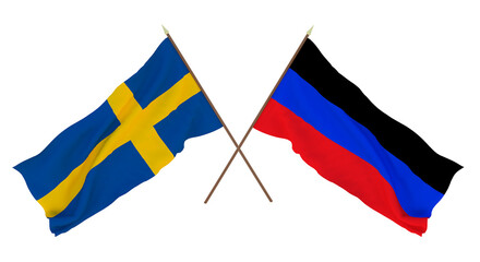 Background for designers, illustrators. National Independence Day. Flags Sweden and Donetsk People's Republic