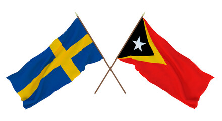 Background for designers, illustrators. National Independence Day. Flags Sweden and East Timor