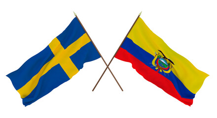 Background for designers, illustrators. National Independence Day. Flags Sweden and Ecuador