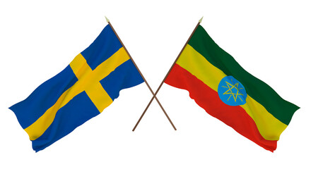 Background for designers, illustrators. National Independence Day. Flags Sweden and Ethiopia