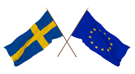 Background for designers, illustrators. National Independence Day. Flags Sweden and European Union