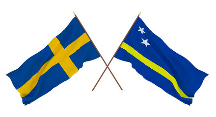 Background for designers, illustrators. National Independence Day. Flags Sweden and Kuracao