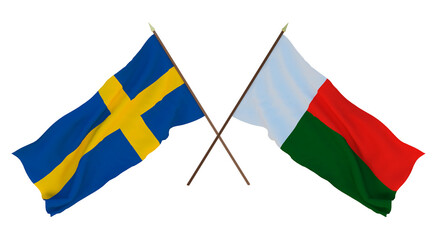 Background for designers, illustrators. National Independence Day. Flags Sweden and Madagascar