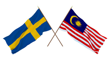 Background for designers, illustrators. National Independence Day. Flags Sweden and Malaysia
