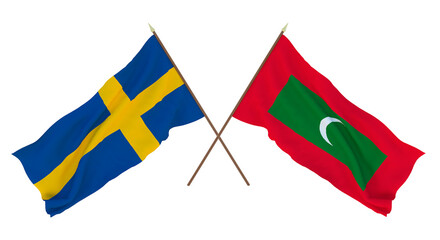 Background for designers, illustrators. National Independence Day. Flags Sweden and Maldives