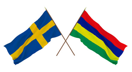Background for designers, illustrators. National Independence Day. Flags Sweden and Mauritius