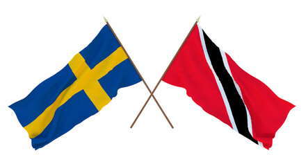 Background for designers, illustrators. National Independence Day. Flags Sweden and Trinidad and Tobago