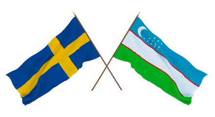 Background for designers, illustrators. National Independence Day. Flags Sweden and Uzbekistan
