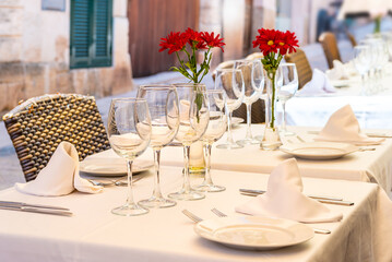 Served restaurant table on the street