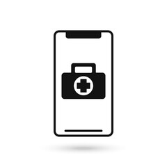 Mobile phone flat design icon with first aid kit sign
