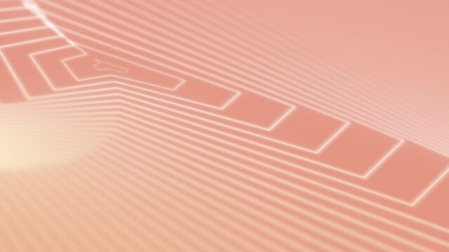 Loopable abstract digital neon geometric tunnel background. 4K futuristic sparkling animation pattern with coral beige peach colors. Technology and cyber concept with copy space.