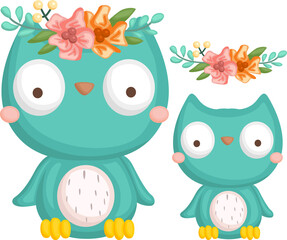 a vector of a cute owl with a flower wreath