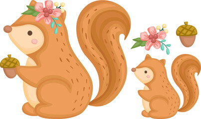 a vector of a cute squirrel with a flower wreath