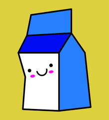 kawaii style cartoon pack of milk, funny vector emoticon