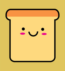 cartoon kawaii bread toast with happy face, illustration