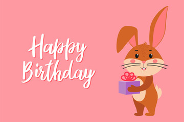 Greeting card template with a cute rabbit, the symbol of the year 2023 in the Chinese calendar. Handwritten text 