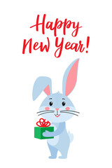 A Christmas or New Year card template with a cute rabbit, the symbol of the year 2023 in the Chinese calendar. Handwritten text of 