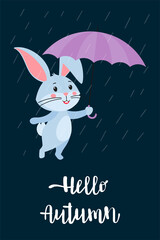 A postcard template with a cute rabbit, the symbol of the year 2023 in the Chinese calendar. Handwritten text 