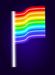 neon flag of the LGBT community. glow-in-the-dark curved rainbow flag, multicolored neon gay and lesbian love symbol for design template