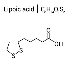 chemical structure of Lipoic acid (C8H14O2S2)