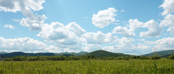 East Kazakhastan landscape, mountains and fields - obrazy, fototapety, plakaty