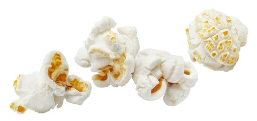 Flying popcorn, isolated on white background
