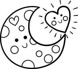 Funny moon and heart