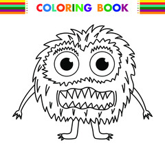 Funny and cute Alien monster with three eyes for kids. Imaginary creature for children coloring book, black and white outline fantasy cartoon for coloring pages.