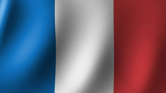The flag of France is fluttering in the wind. Seamless Animation 3D